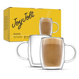 JoyJolt Aroma mug unboxing highlights handmade glass quality.