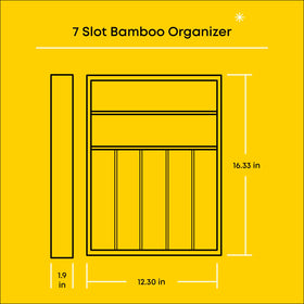 JoyJolt bamboo organizer shows vertical compartments ideal for utensils in a kitchen drawer.