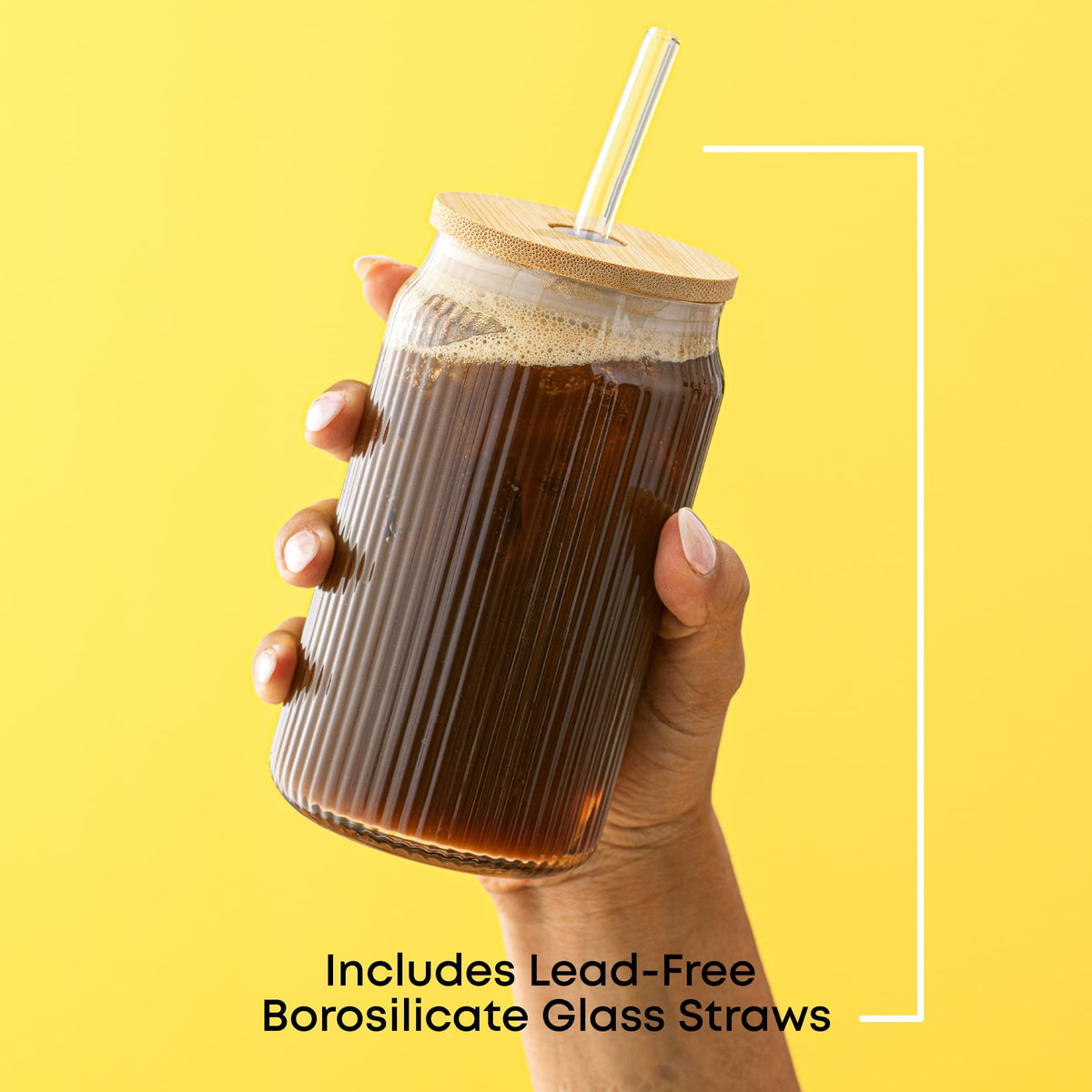 JoyJolt bamboo lids on glass tumblers keep drinks covered and fresh.