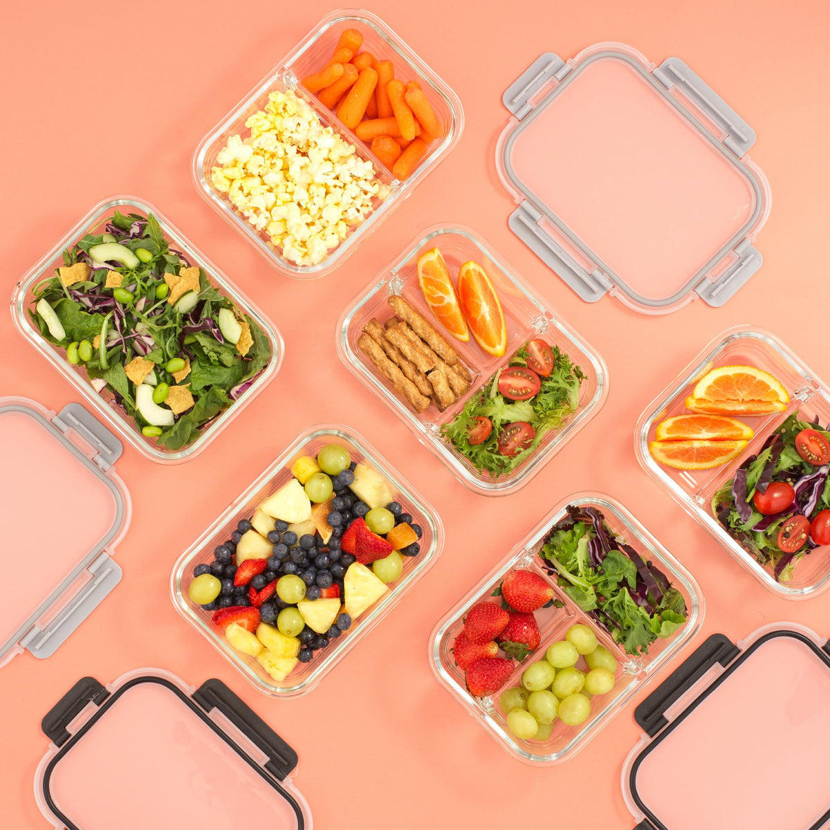 JoyJolt black lid set complements grey-lid variation for organized storage.