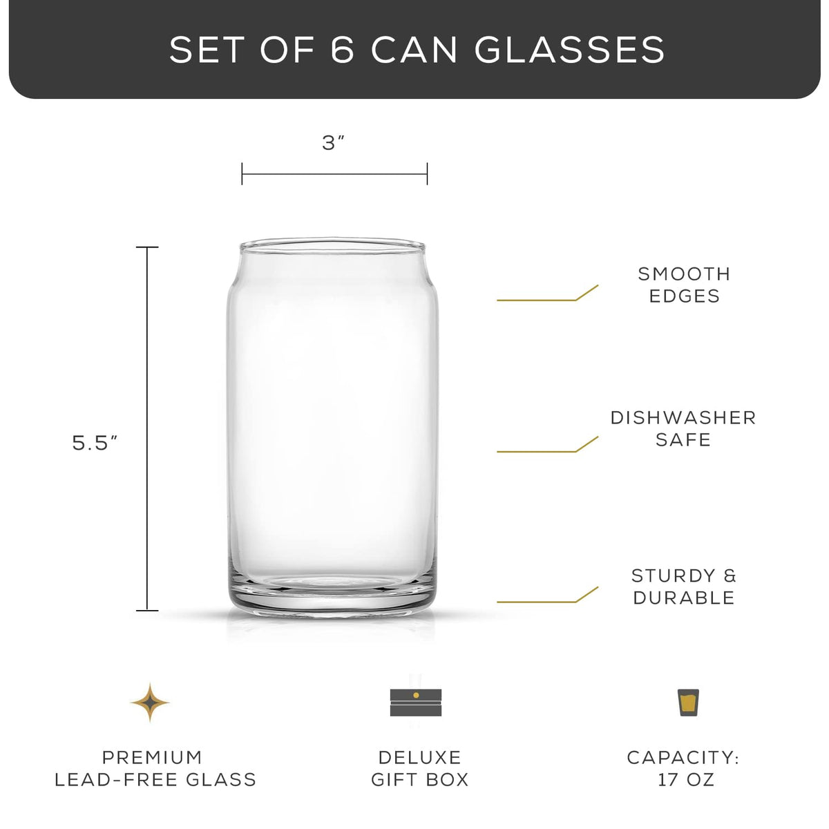 JoyJolt clear soda can glasses highlight playful design for everyday drinks.