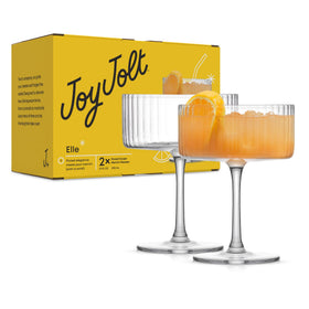 JoyJolt Elle fluted coupe glasses with ribbed texture, ideal for cocktails and champagne.