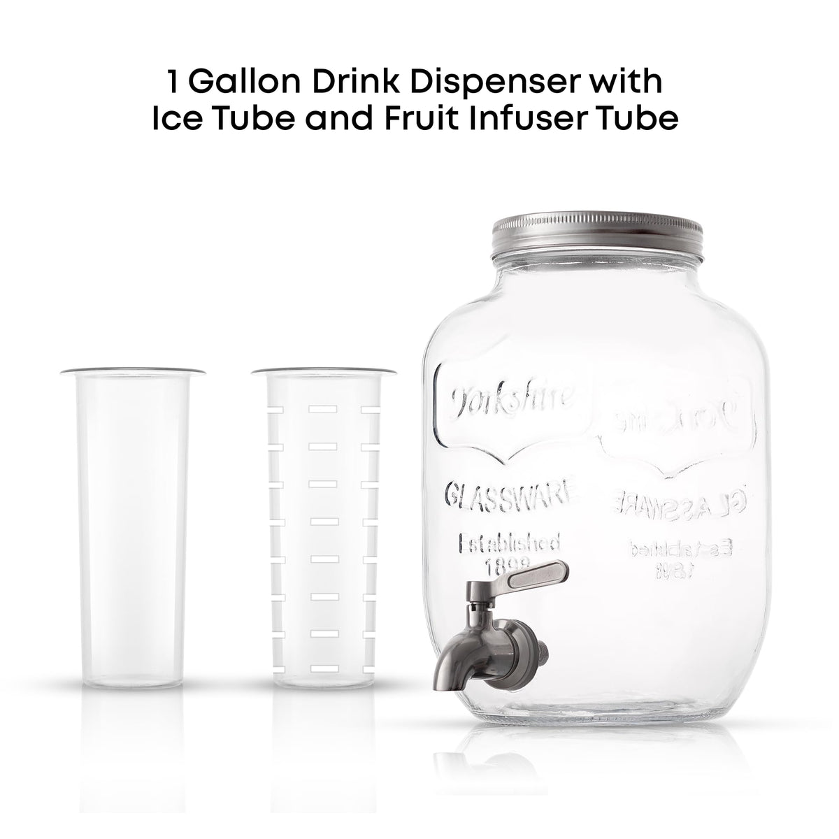 JoyJolt glass beverage dispenser showing ice cylinder for refreshing cold drinks.