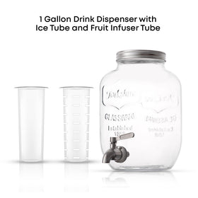 JoyJolt glass beverage dispenser showing ice cylinder for refreshing cold drinks.