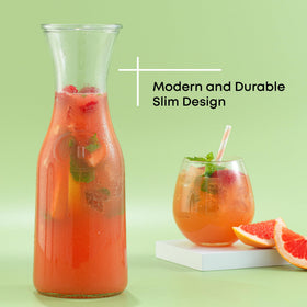 JoyJolt glass carafe ergonomic pour with comfortable grip