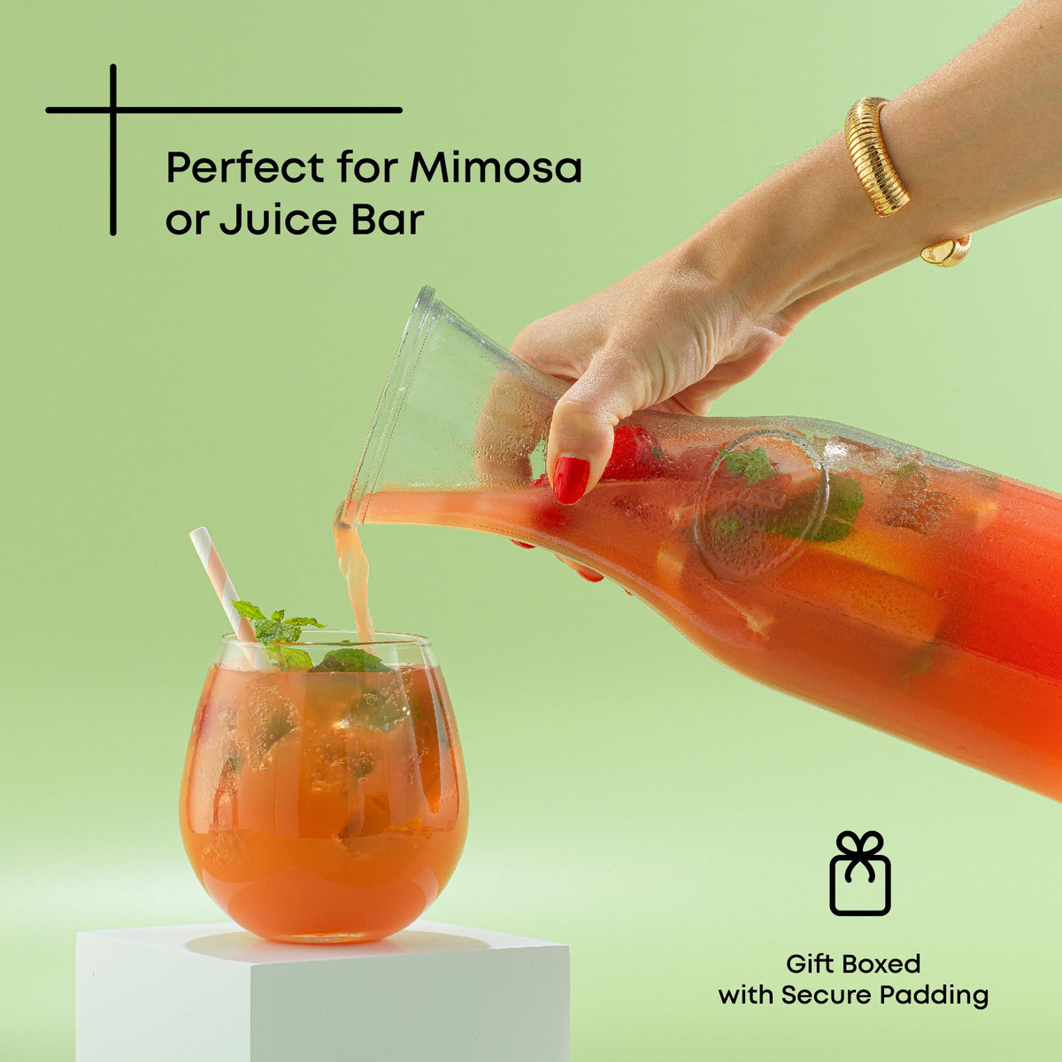 JoyJolt glass carafe large ice cubes compatibility for crisp drinks