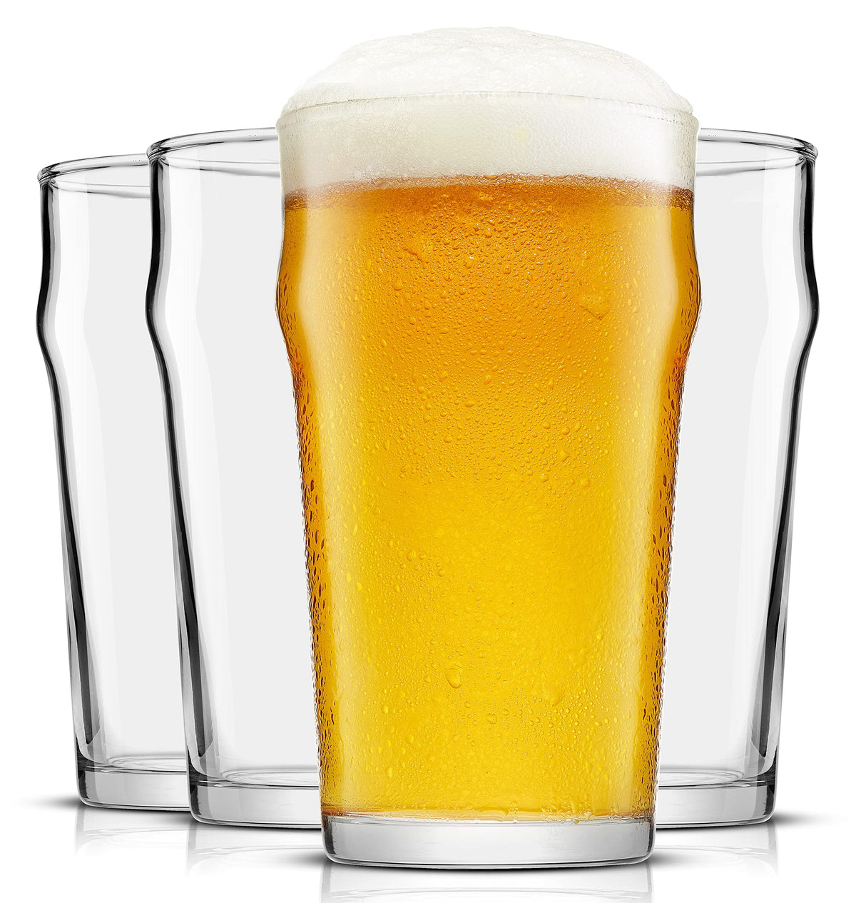 JoyJolt Grant 19oz beer glass side profile shows pub-style heft for generous pours