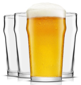 JoyJolt Grant 19oz beer glass side profile shows pub-style heft for generous pours
