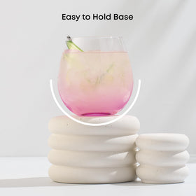JoyJolt Hue 6pc set on dining table showing rainbow bases.