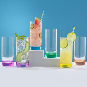 JoyJolt Hue glass with heavy base provides stable grip for toasts.