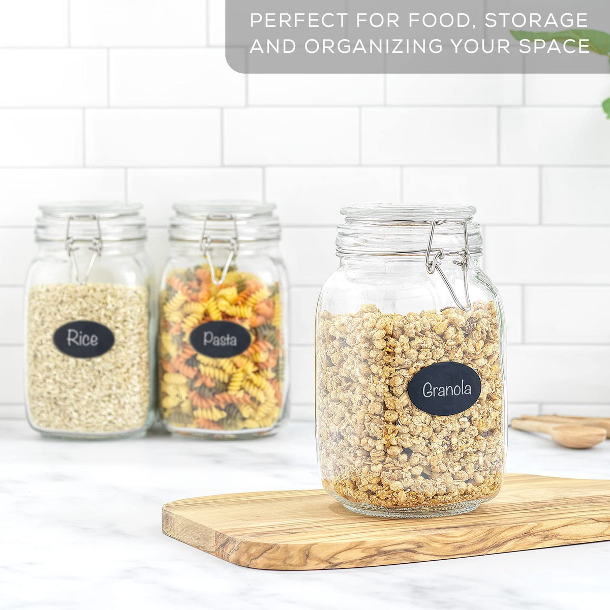 JoyJolt kitchen storage jar helps countertop organization and easy access.