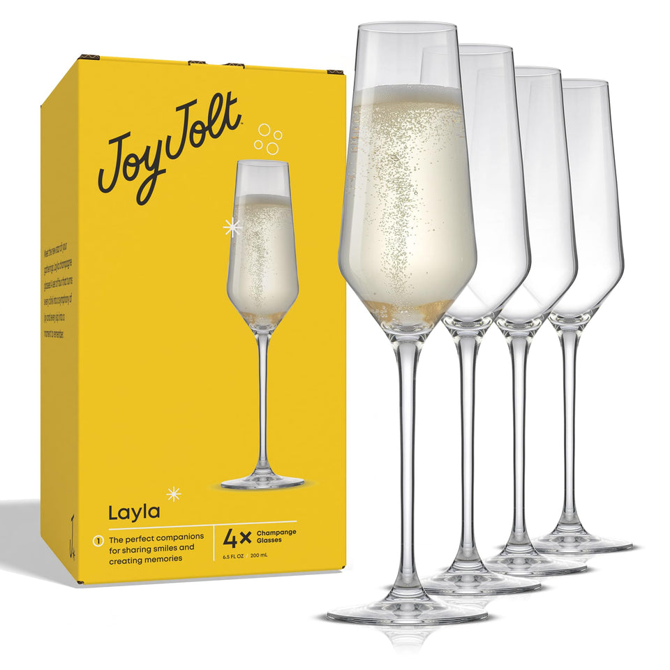 JoyJolt Layla champagne flutes in crystal clarity for elegant celebrations.