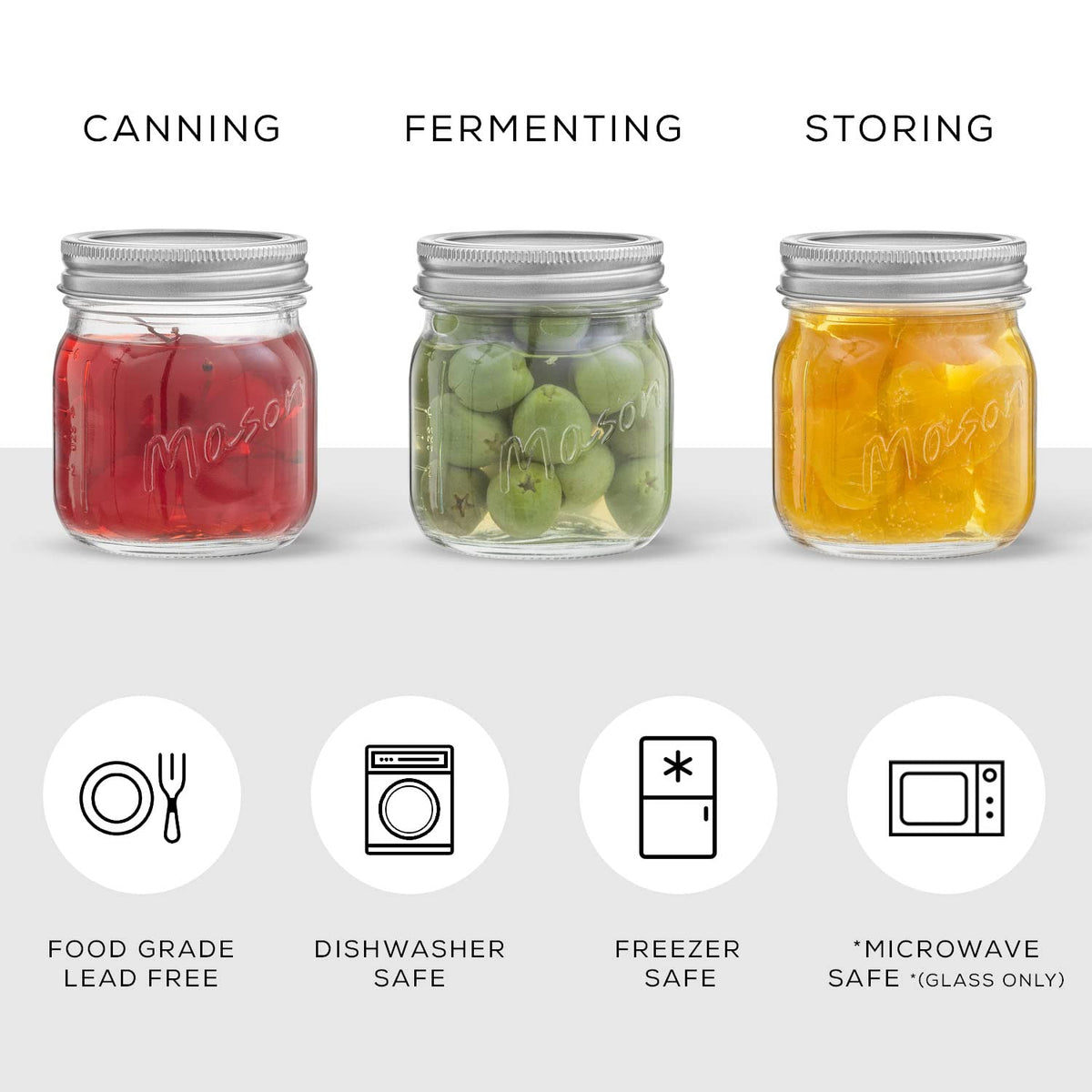 JoyJolt mason jar with measurement markings for accurate canning and portioning.