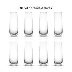 Milo stemless design minimizes drips and fits neatly on tabletops.