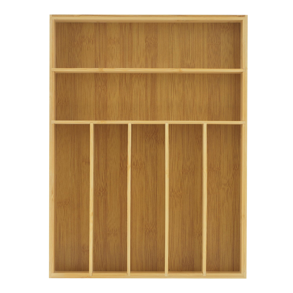 Natural bamboo finish with color options complements decor.
