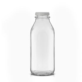 Reusable glass bottle ideal for milk, juice, or water storage.