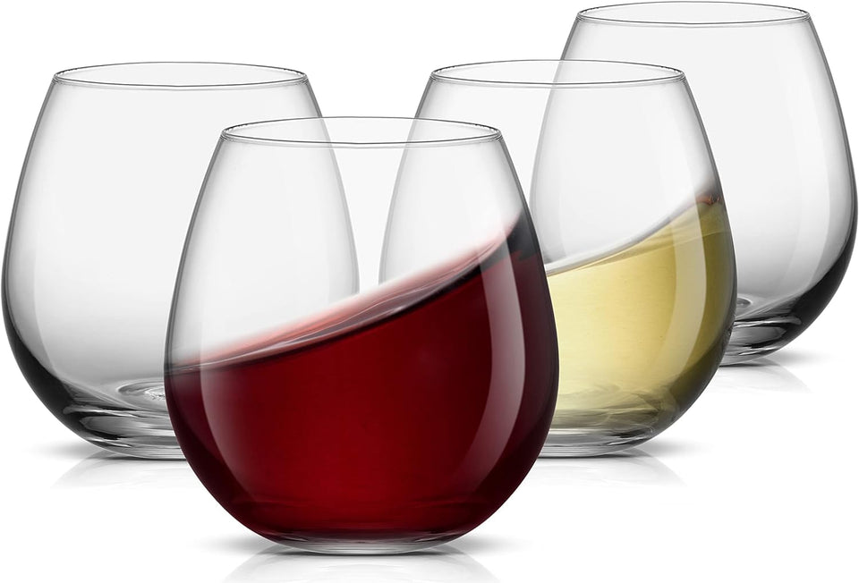 JoyJolt Spirits stemless wine glasses set of four, 15 oz, elegant and sturdy for any table
