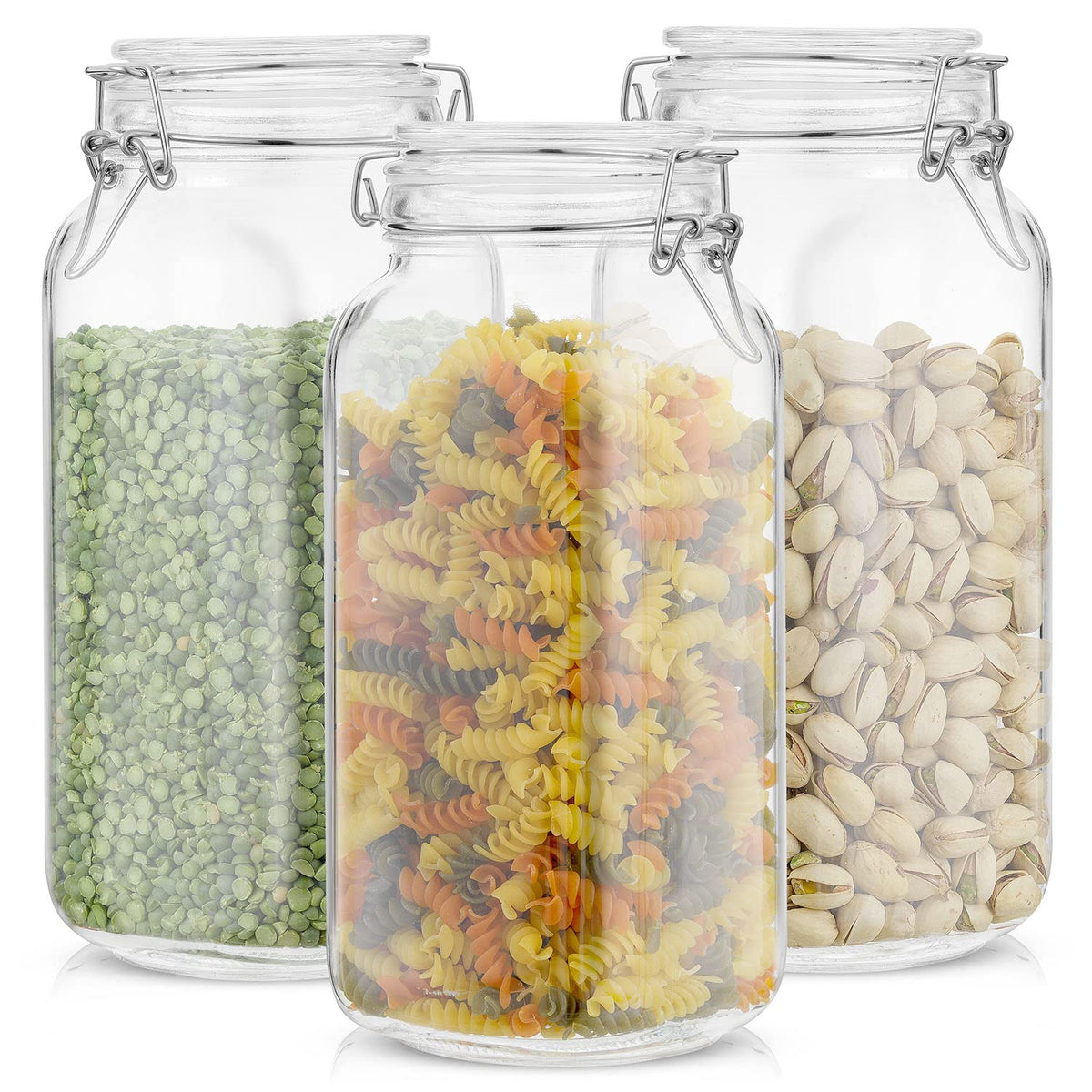 JoyJolt stackable glass canisters in kitchen showcase space-saving storage.