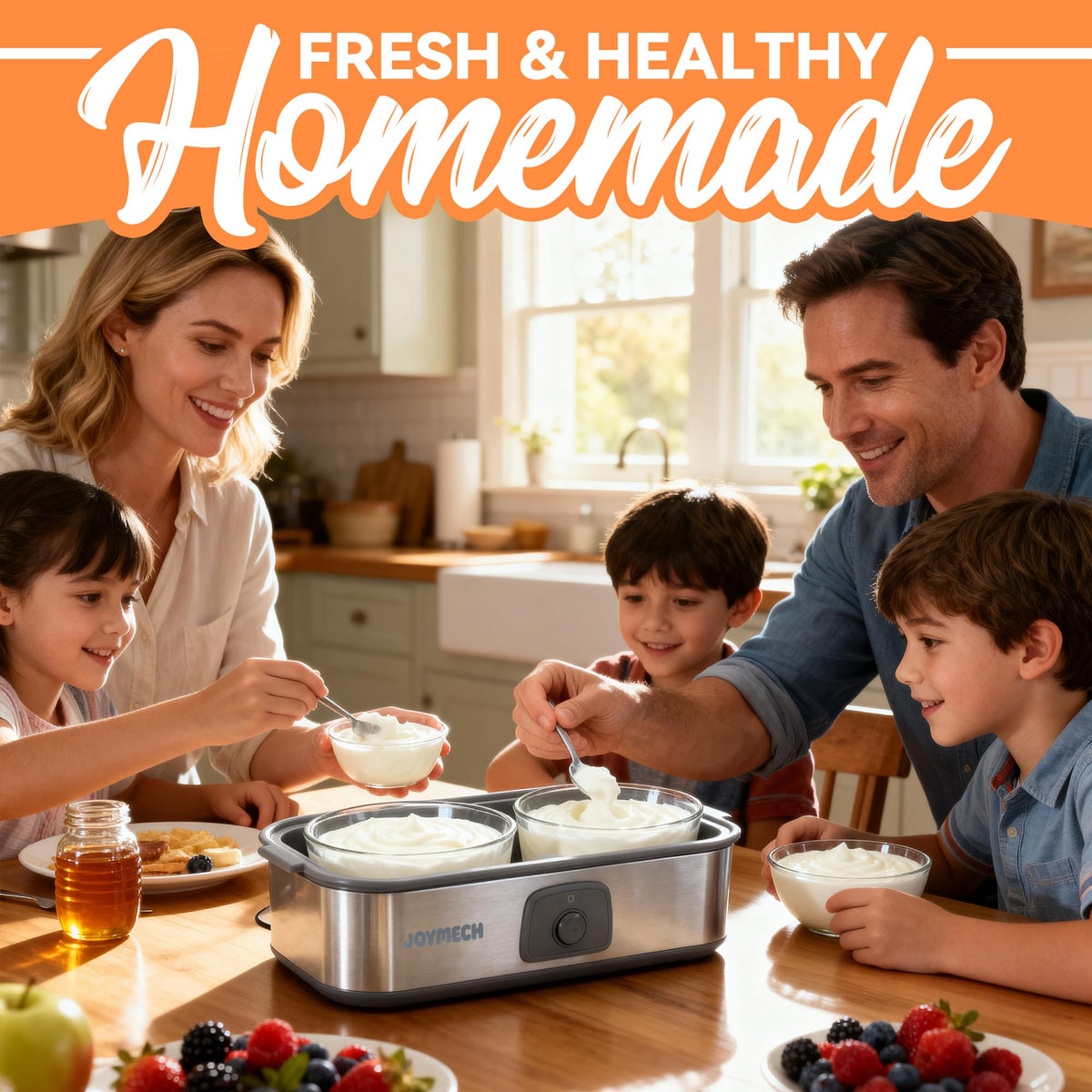JoyMech yogurt maker fresh yogurt at home with customizable thickness.