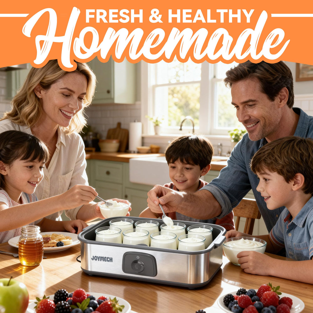 JoyMech Yogurt Maker heating base delivers even heat for consistent results.