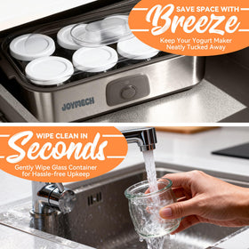 JoyMech compact design fits kitchen countertops for everyday yogurt making.