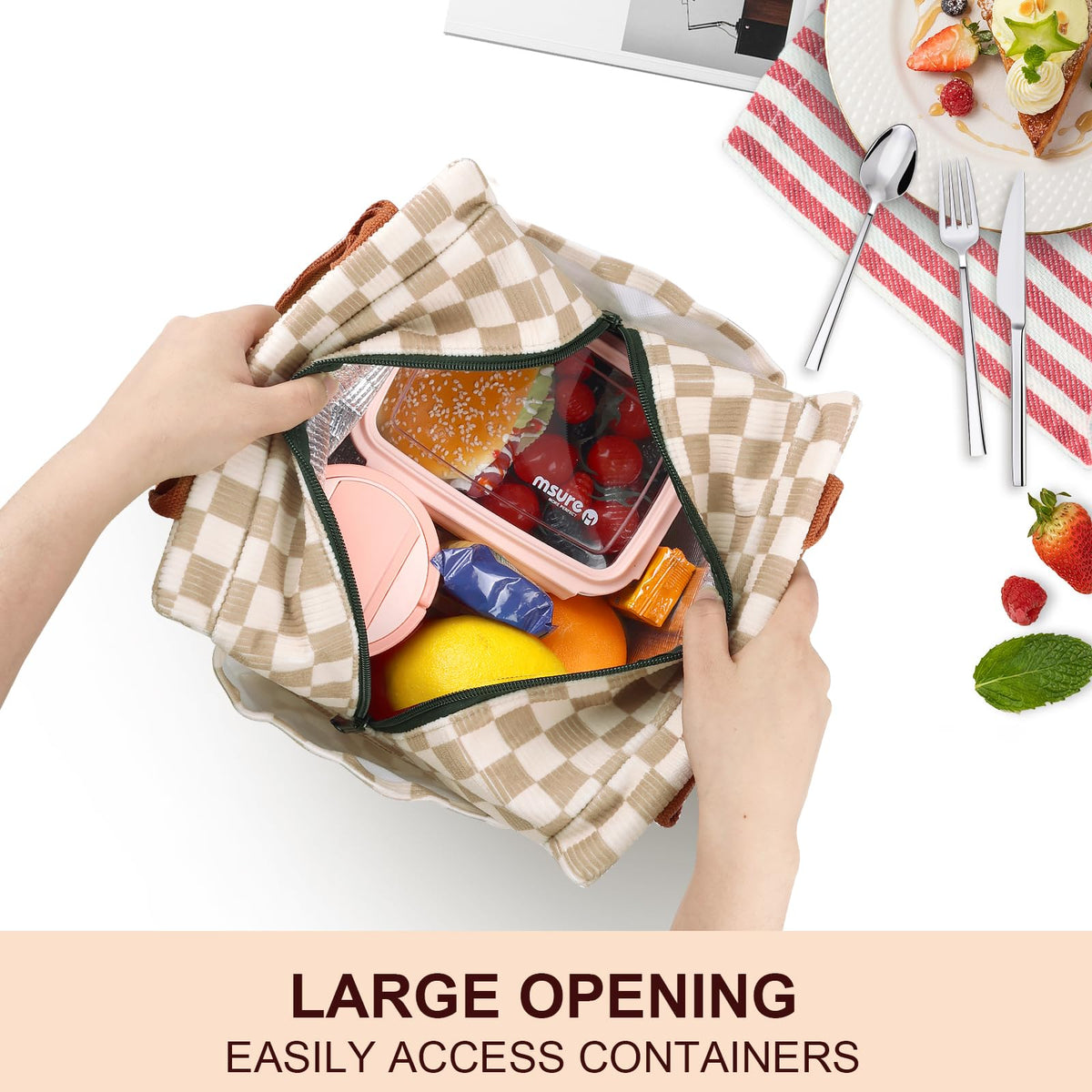 Joymee lunch bag open-top view for easy packing and retrieval