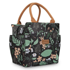Joymee lunch bag front view with green leaf design, ample capacity for meals.