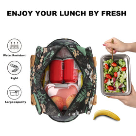 Joymee lunch bag interior with insulated lining keeps meals fresh throughout the day.