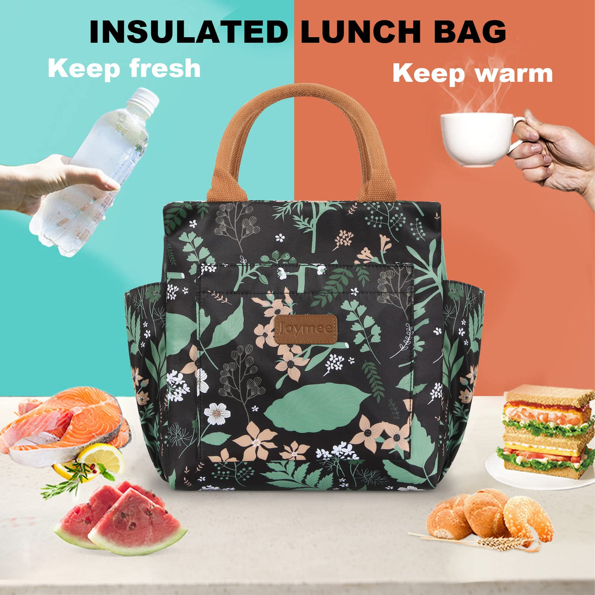Joymee lunch bag outer material highlights water-resistant oxford, durability for daily use.