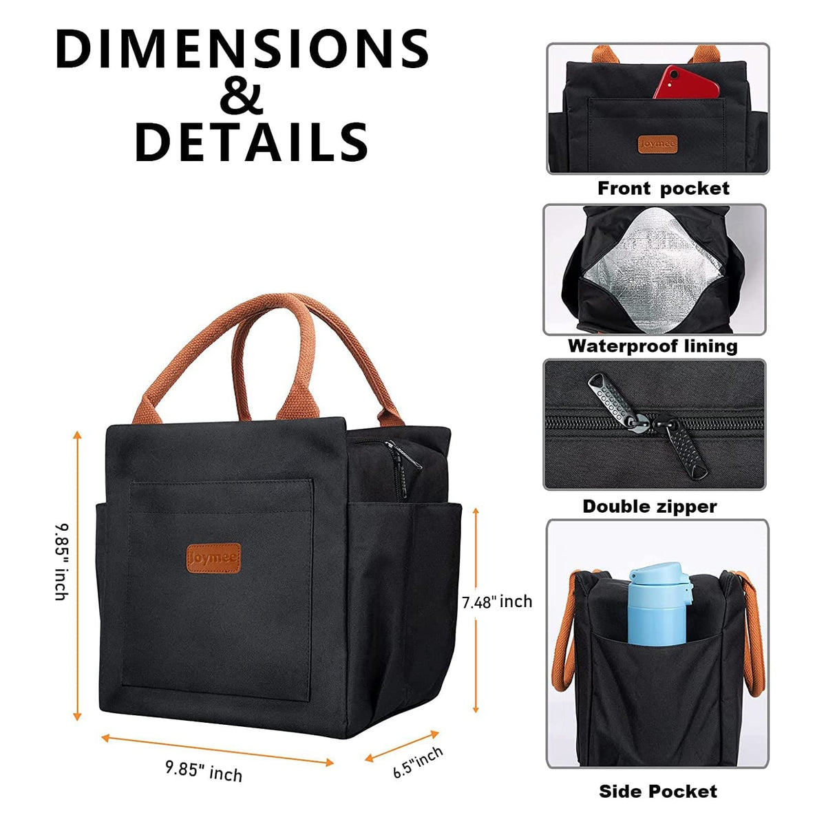 Joymee lunch bag insulated interior keeps meals fresh for hours.