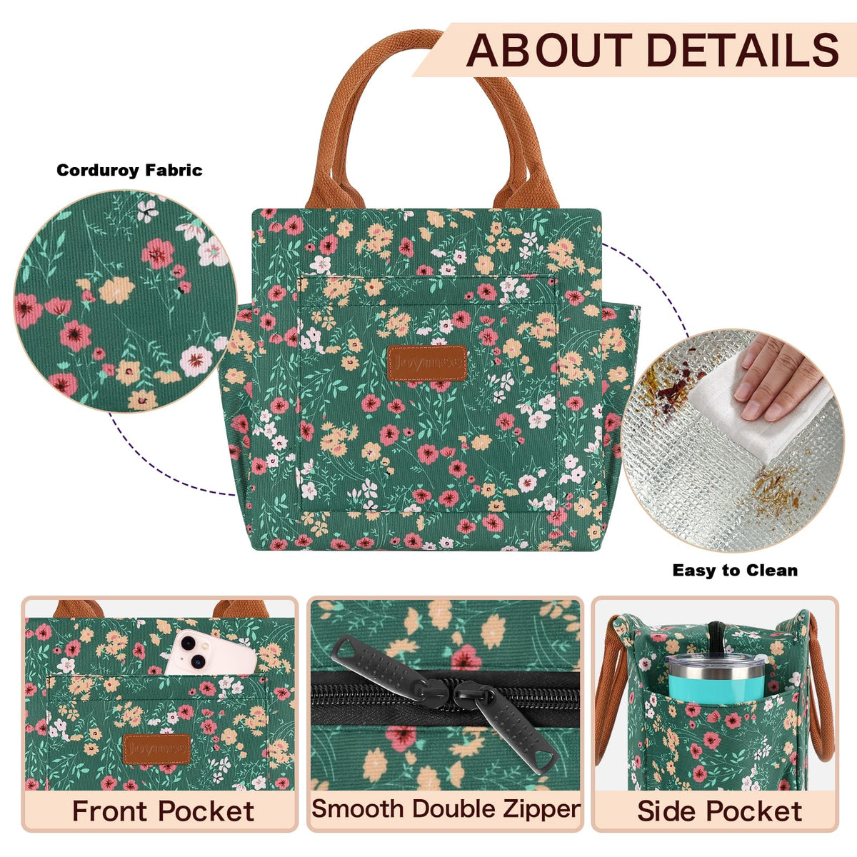 Joymee side pockets hold bottles, mugs, or small accessories