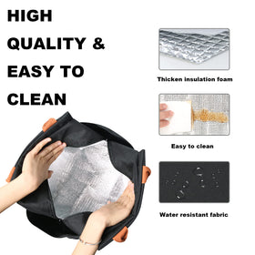 Joymee lunch bag side water bottle pocket provides convenient hydration.