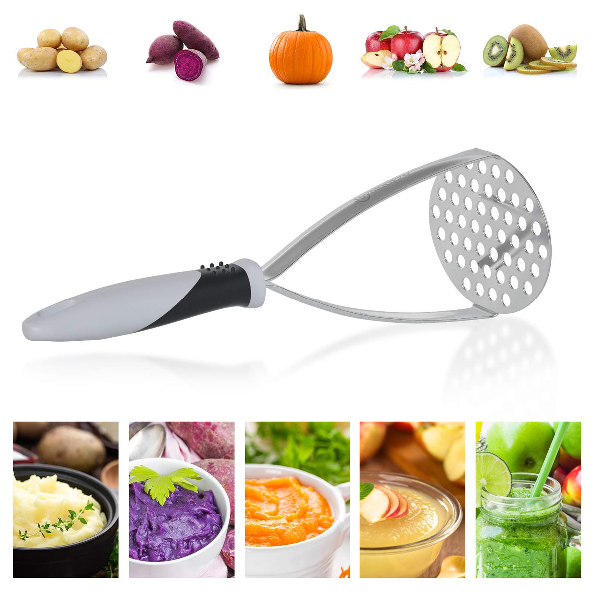 Joyoldelf wide-application masher excels with potatoes, yams, and soft fruits