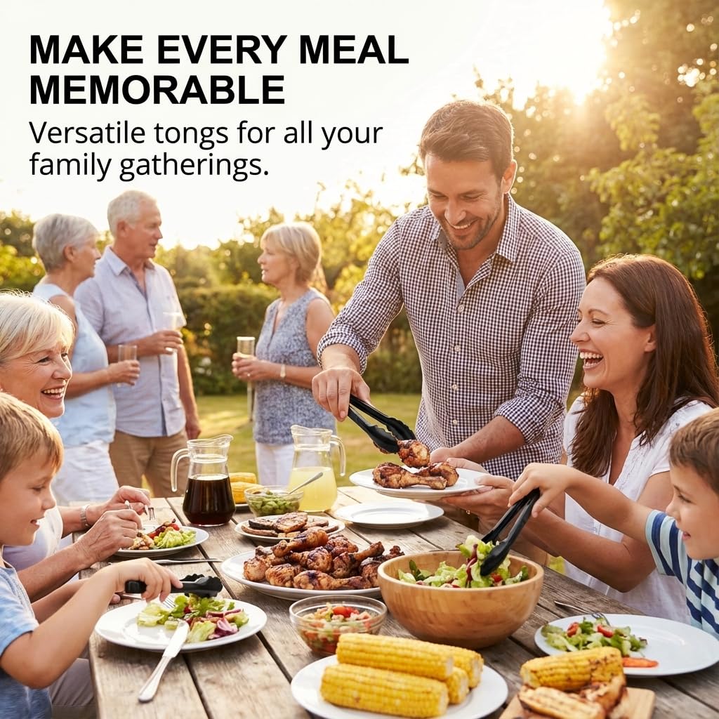 JoyServe black serving tongs, 9 inches, ideal for weddings, banquets and everyday use.