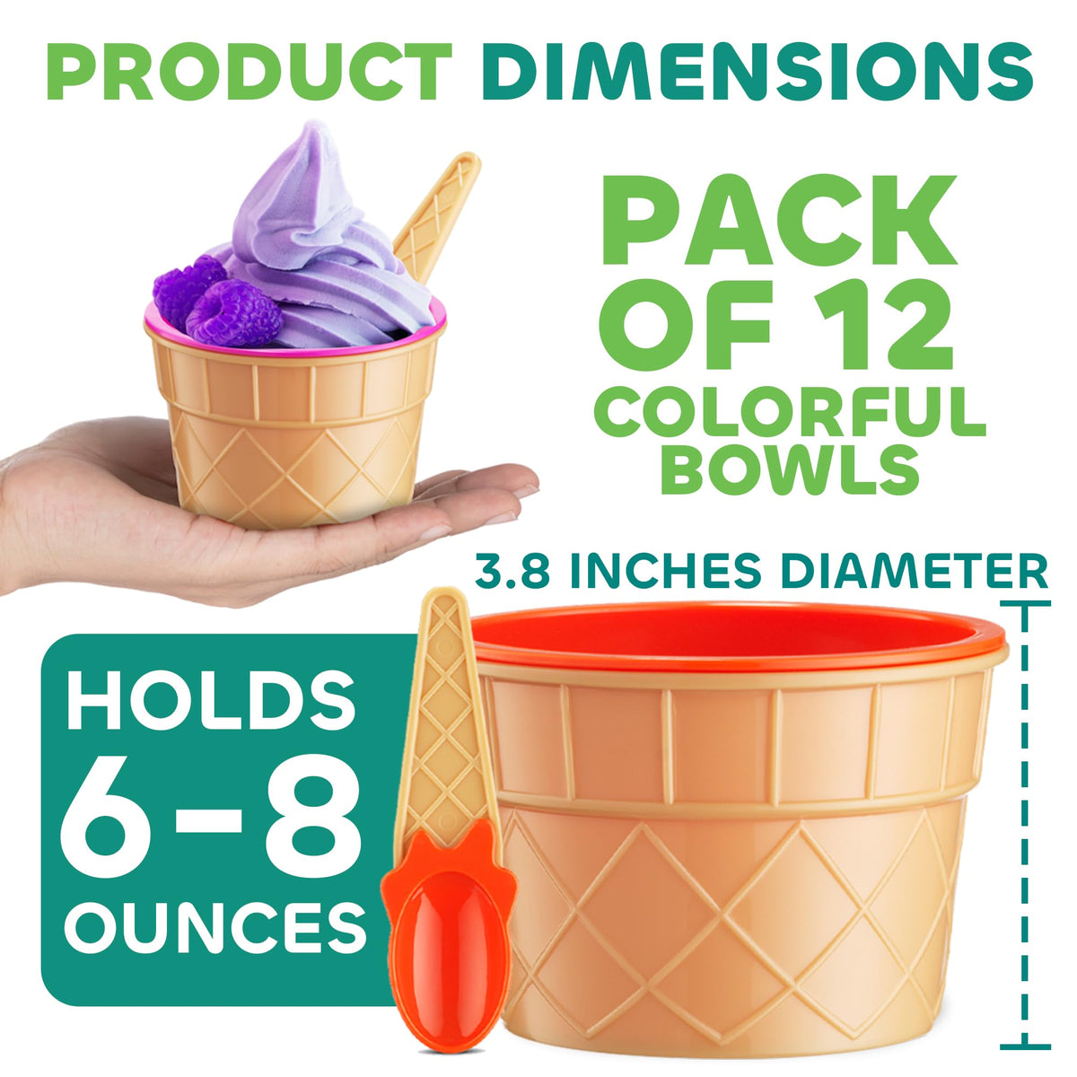 JoyServe cone shaped spoons in a 12-pack for easy scooping