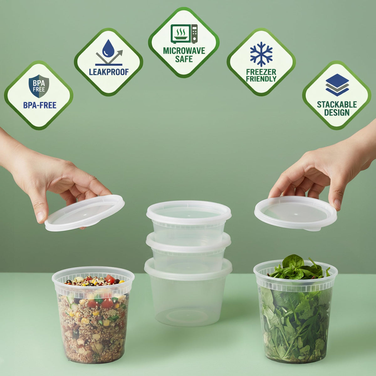 JoyServe freezer-safe containers shown for cold storage and leftovers