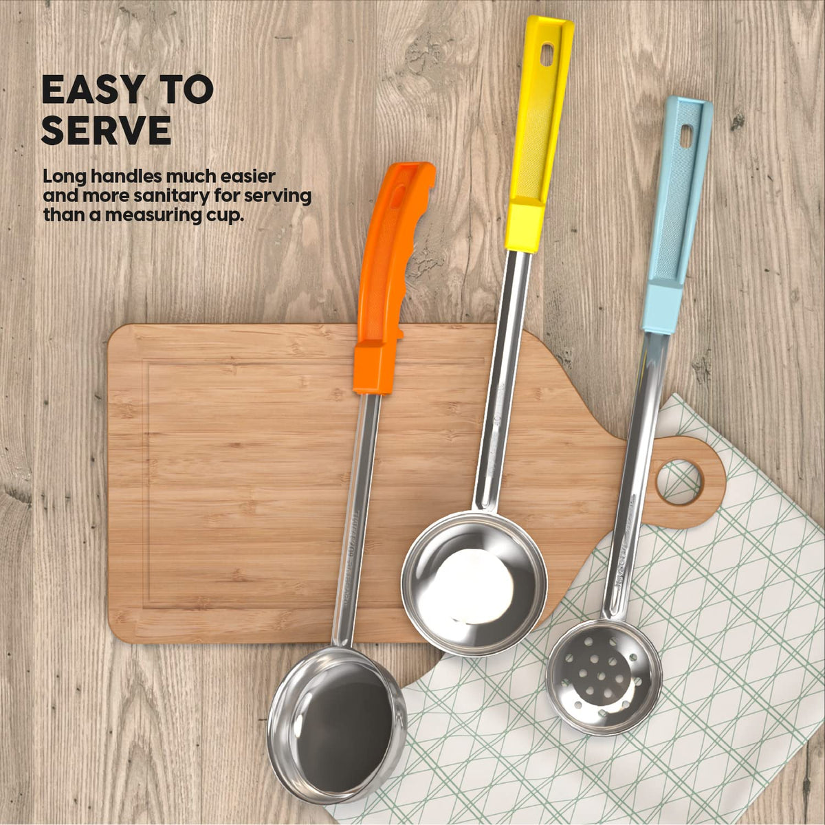 JoyServe 6oz perforated spoon supports even buffet portions.