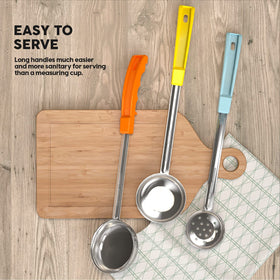 JoyServe 6oz perforated spoon supports even buffet portions.