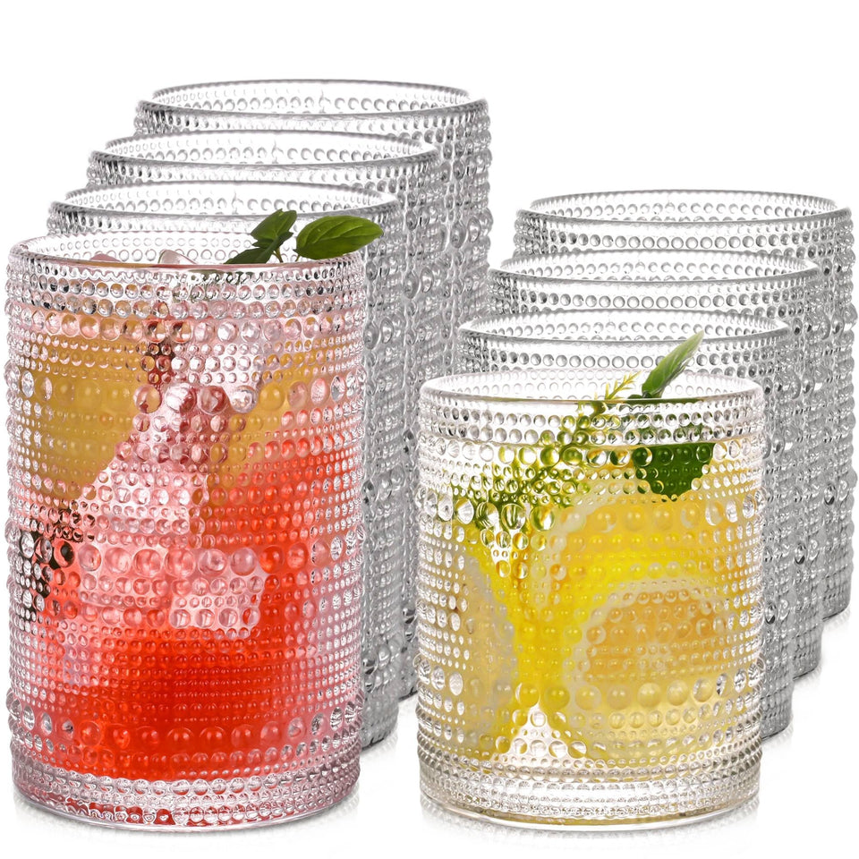 JPPSUJJ Vintage Hobnail Highball 15oz glass for cocktails and water with classic style