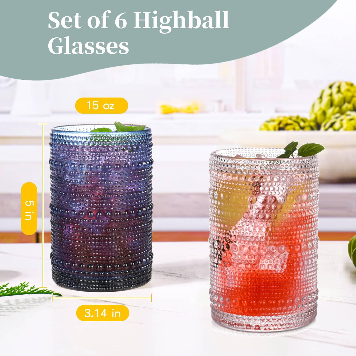 JPPSUJJ Blue Hobnail Glasses crystal-clear surface for water and juice
