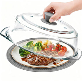 JPPSUJJ glass microwave splatter cover for mess-free heating and easy cleanup.