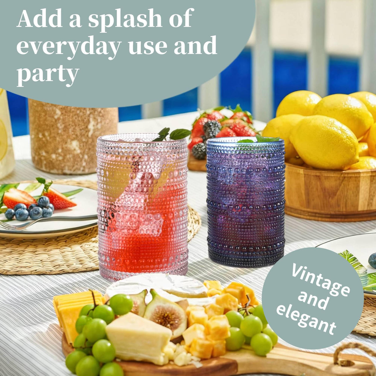 JPPSUJJ Blue Hobnail Glasses embossed texture close-up, comfortable grip