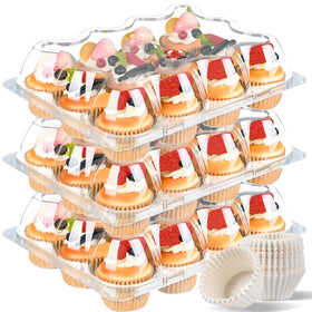 JPPSUJJ plastic cupcake containers with tall dome lid for secure transport and display.