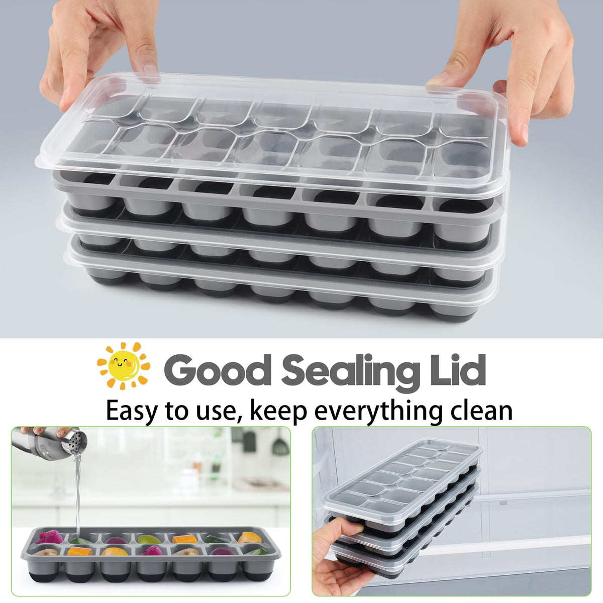 Jrisbo 14-cube tray with lid keeps ice clear and odors out.