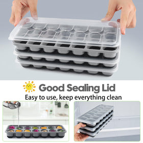 Jrisbo 14-cube tray with lid keeps ice clear and odors out.