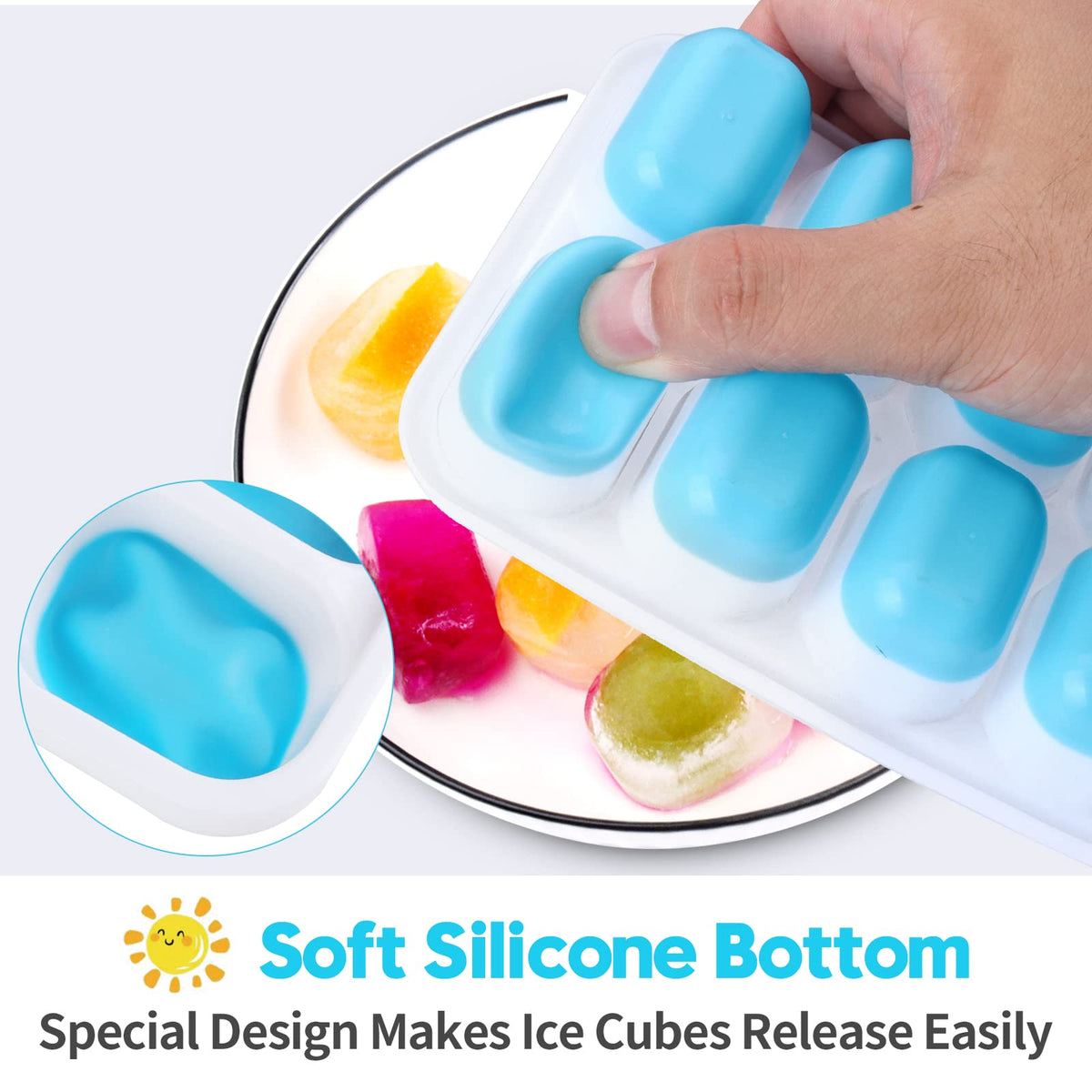 Jrisbo 8-pack silicone trays with lids, space-saving freezer storage.