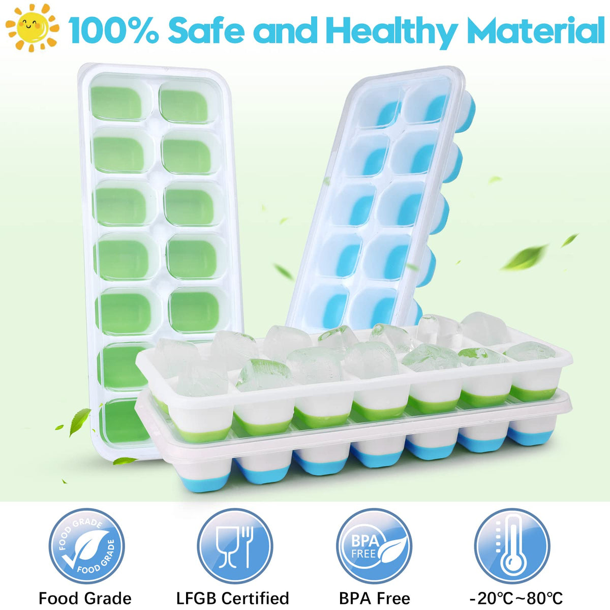 Jrisbo ice tray in freezer, perfect for cocktails and baby food prep.