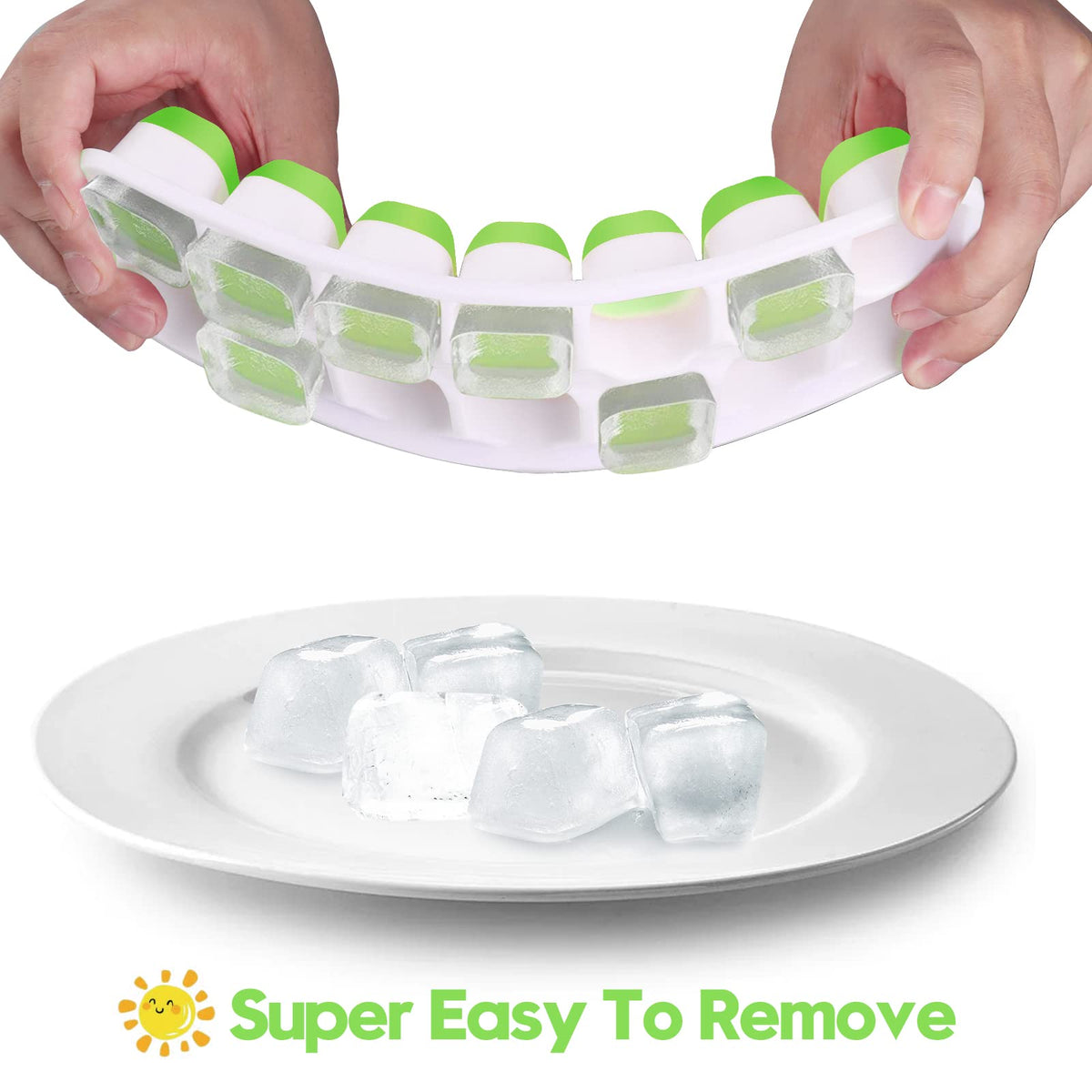 Jrisbo flexible-bottom silicone ice tray facilitates simple cube removal.