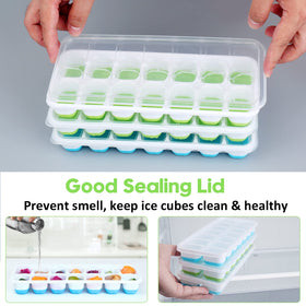 Jrisbo silicone ice tray with green lid, easy release for quick cubes.