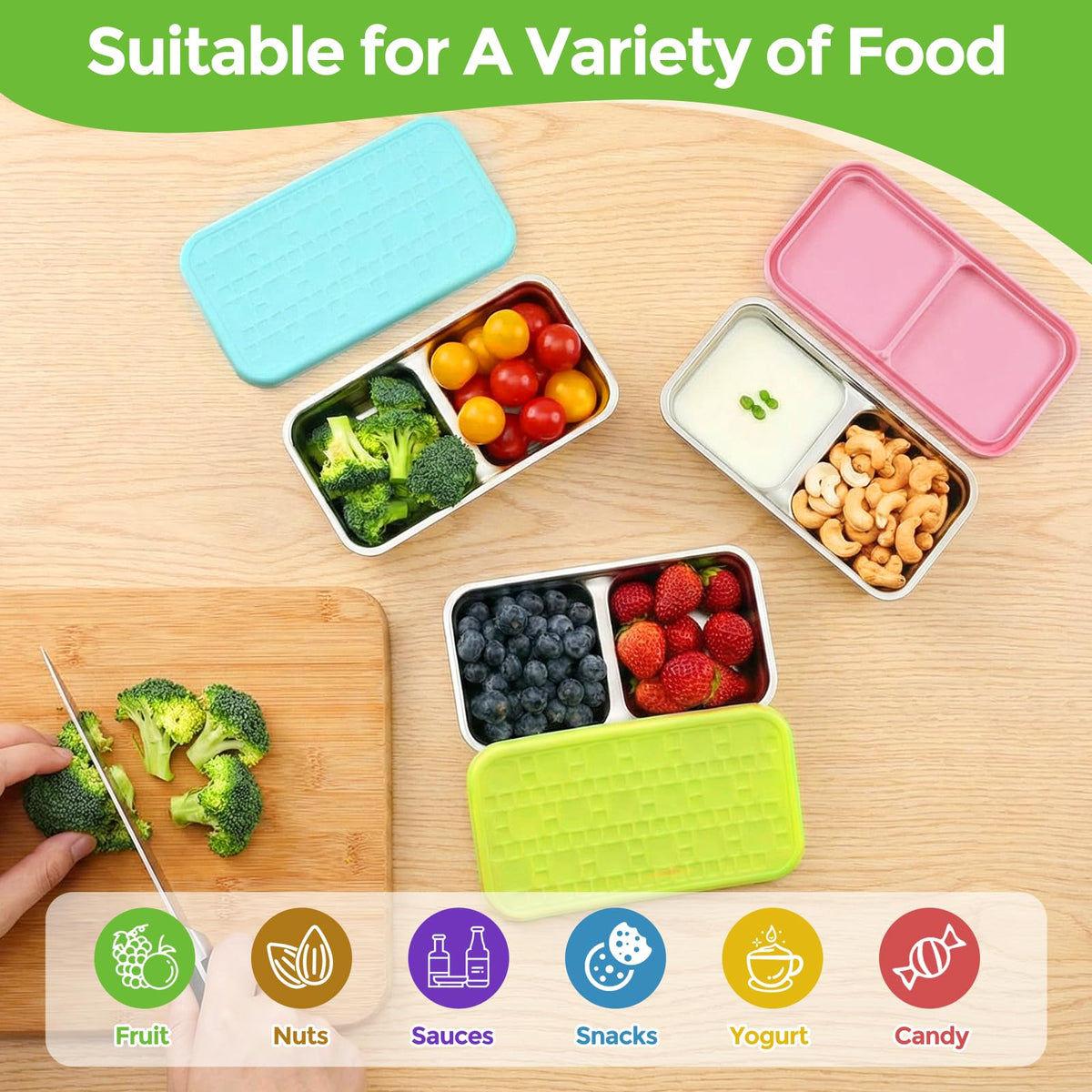 Stackable Jrisbo snack containers saving fridge space